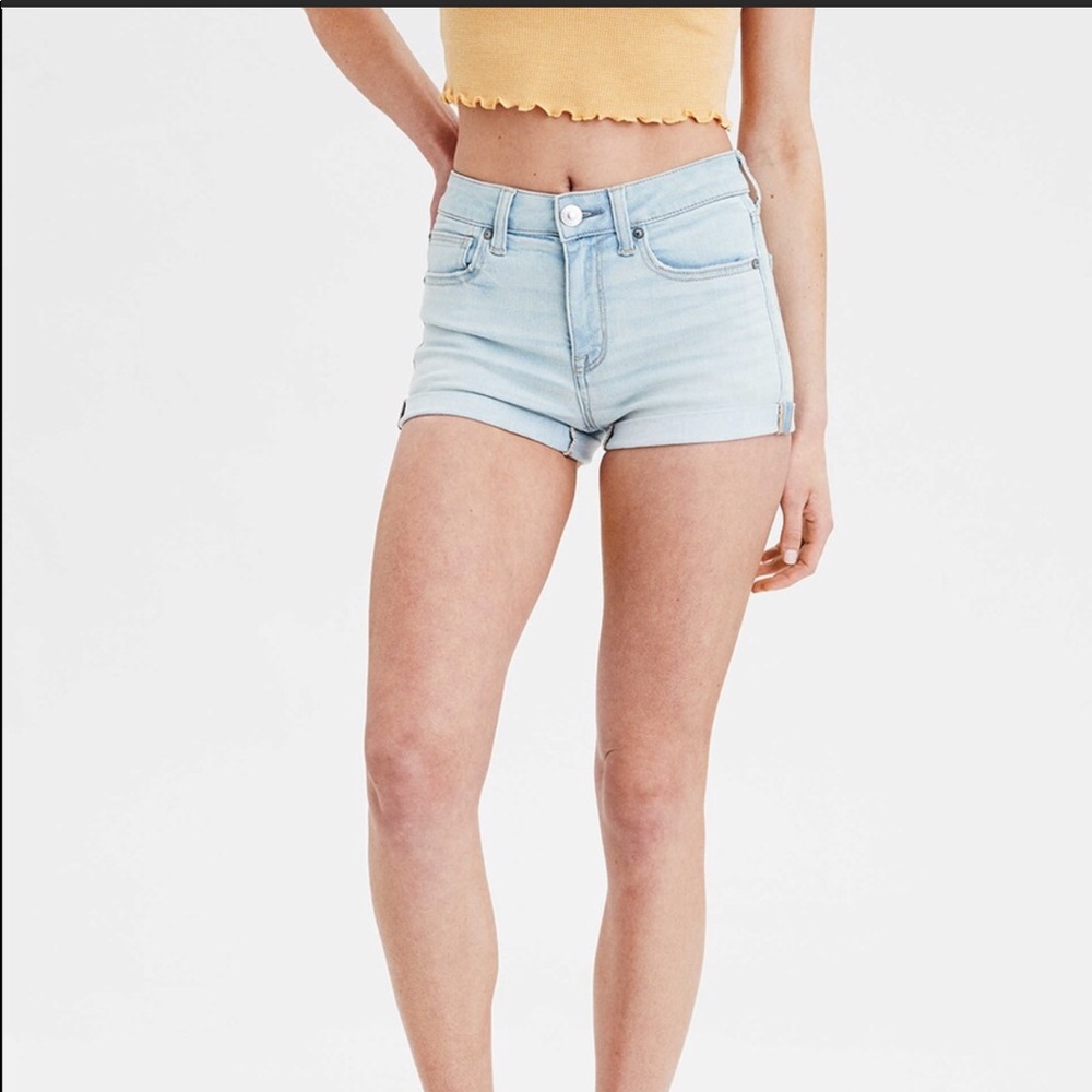 AEO Hi Rise Shortie Light Denim Shorts 2